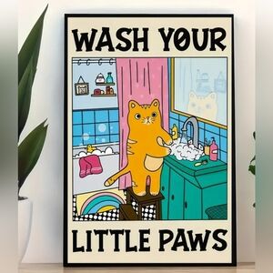 7.8"X11.8",Colorful Cat Bathroom Art Print